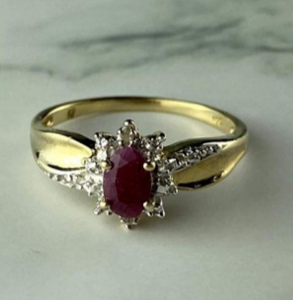 925 Sterling Silver Gold Plated Ruby & Diamonds Ring Size 6.5